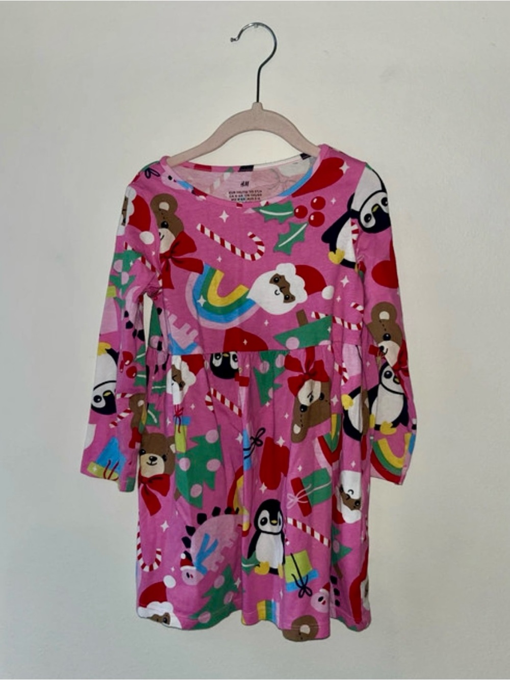 H&M Pink Holiday Cartoon Animal Print Girls Dress